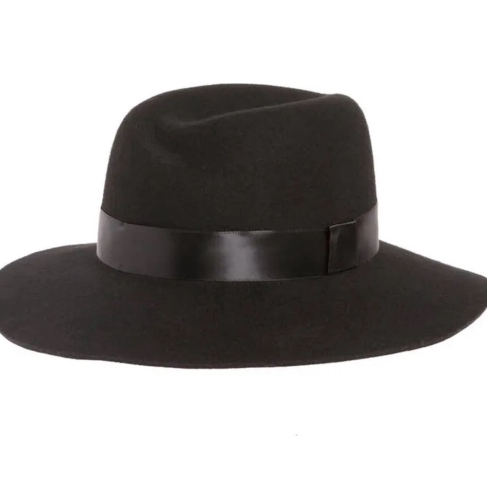 NWT - Nordstrom Satin Trim Wool Felt Tulip Crown Hat - Black